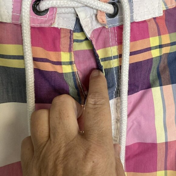 Hollister California Men’s Pink Blue Plaid Drawstring Lined Board Swim Shorts-M - Picture 3 of 16